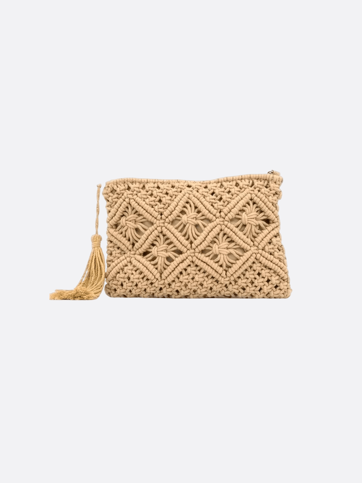 pochette macramé camel