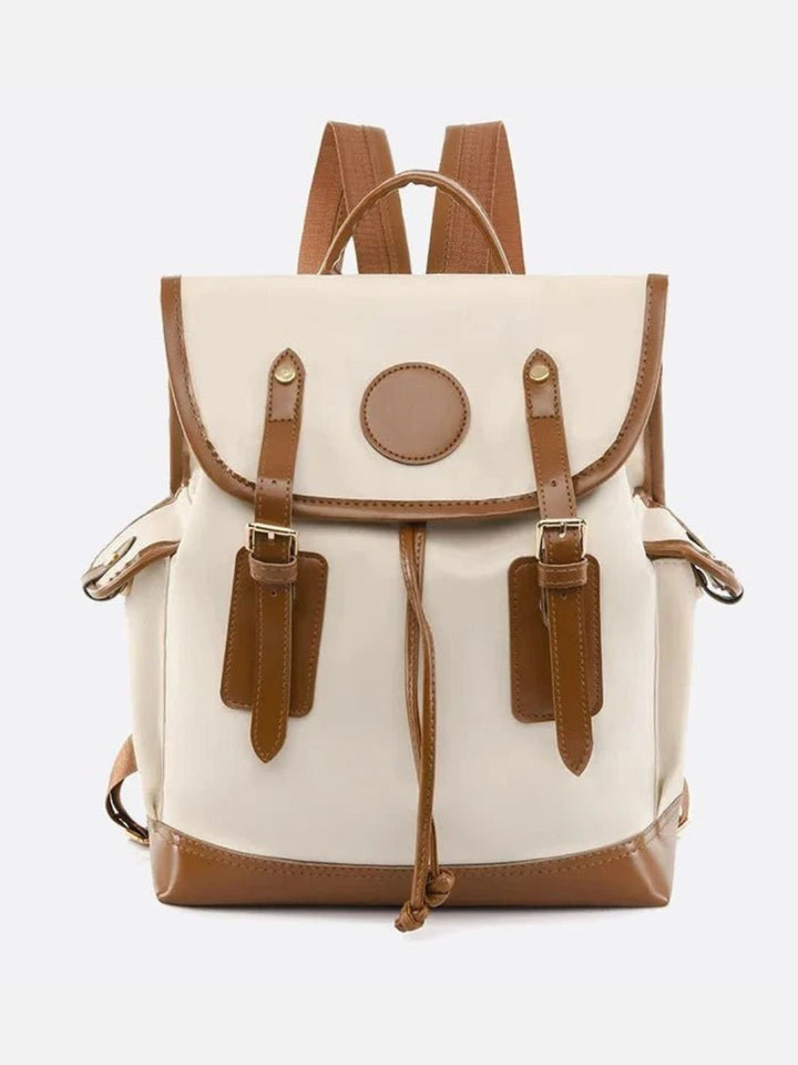 Sac à dos toile et cuir blanc et camel