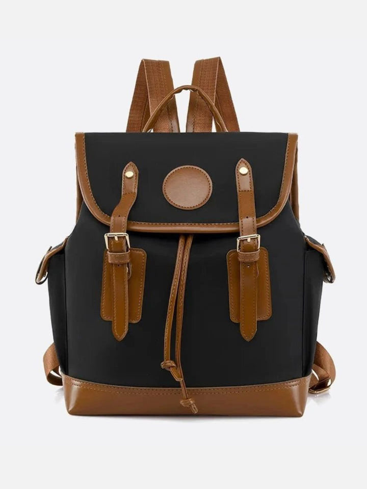 Sac à dos toile et cuir noir et camel