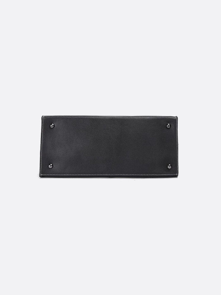 Black leather tote handbag