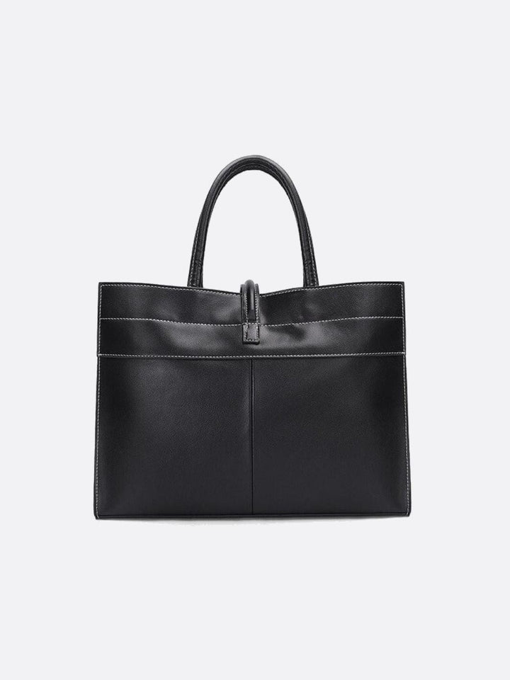 Black leather tote handbag