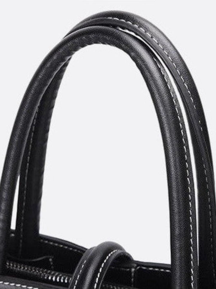 Black leather tote handbag