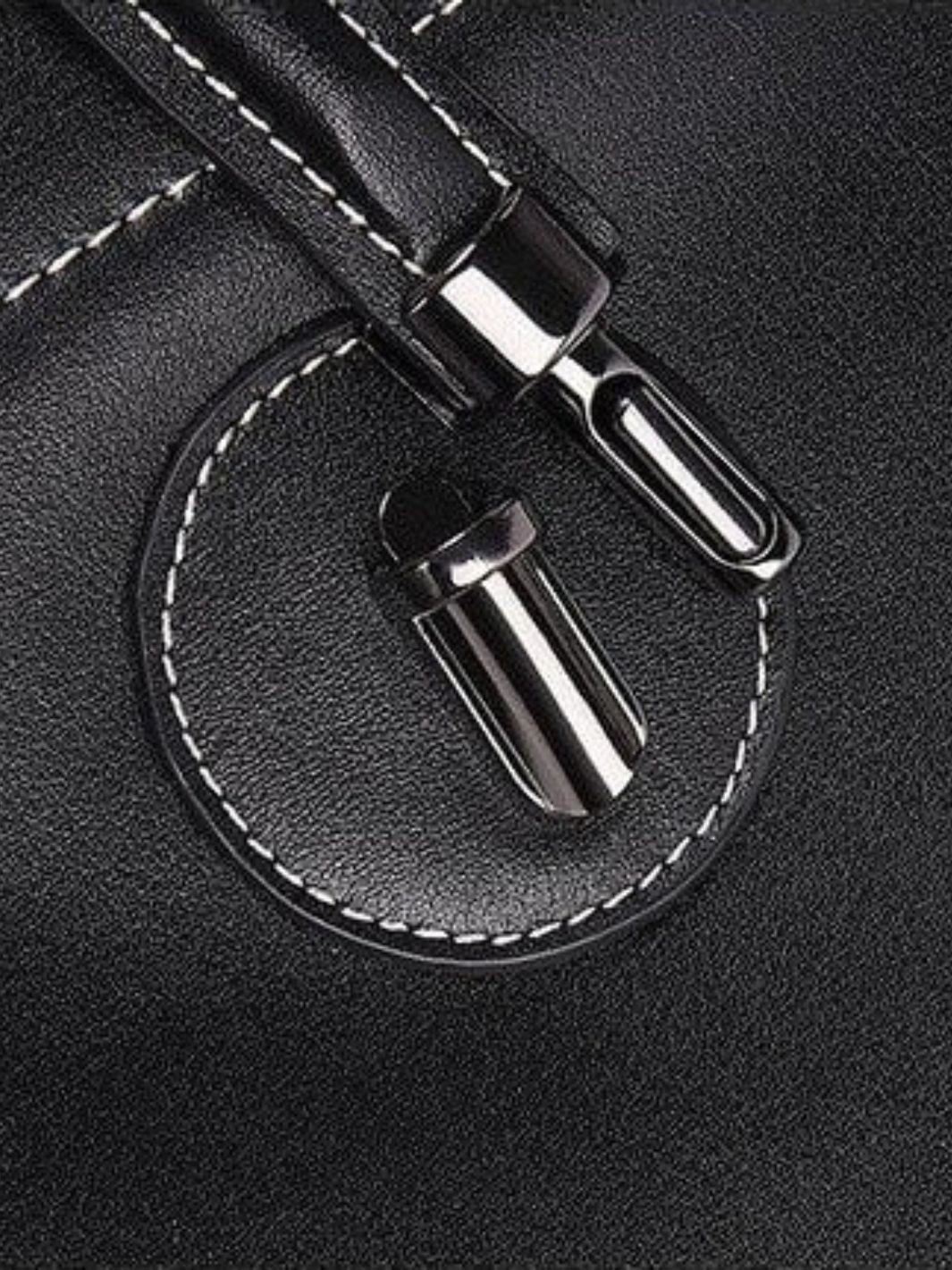 Black leather tote handbag