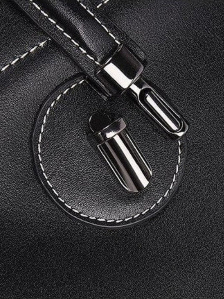 Black leather tote handbag