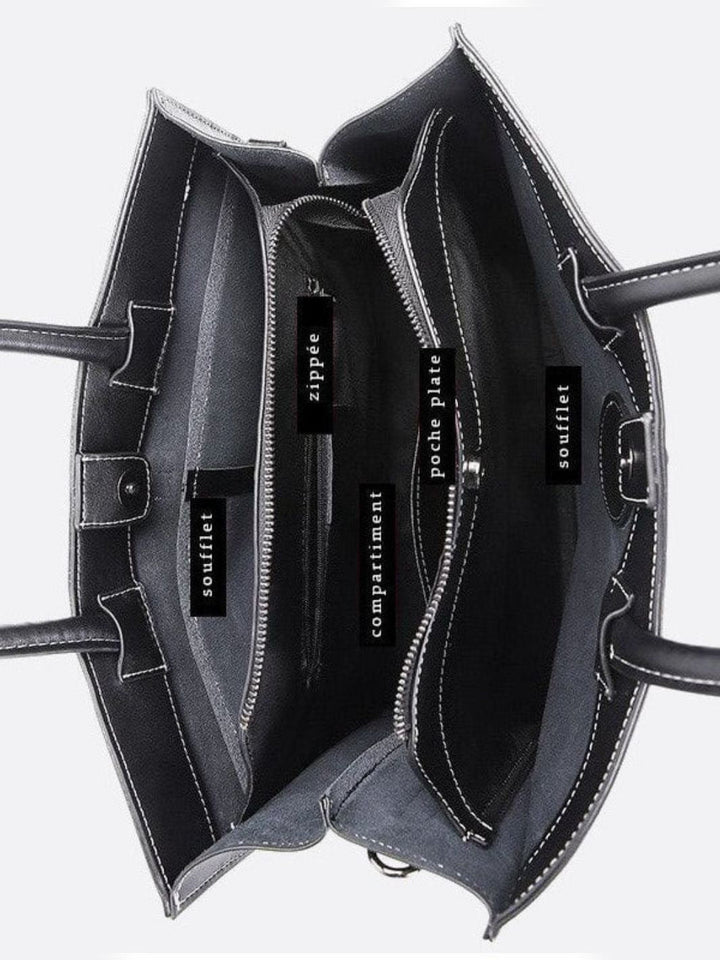 Black leather tote handbag
