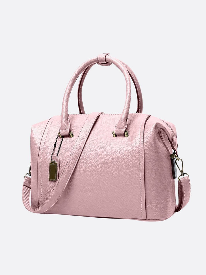 sac à main cuir rose pâle bowling 
