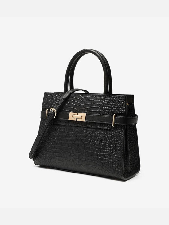 sac à main noir trapeze crocodile