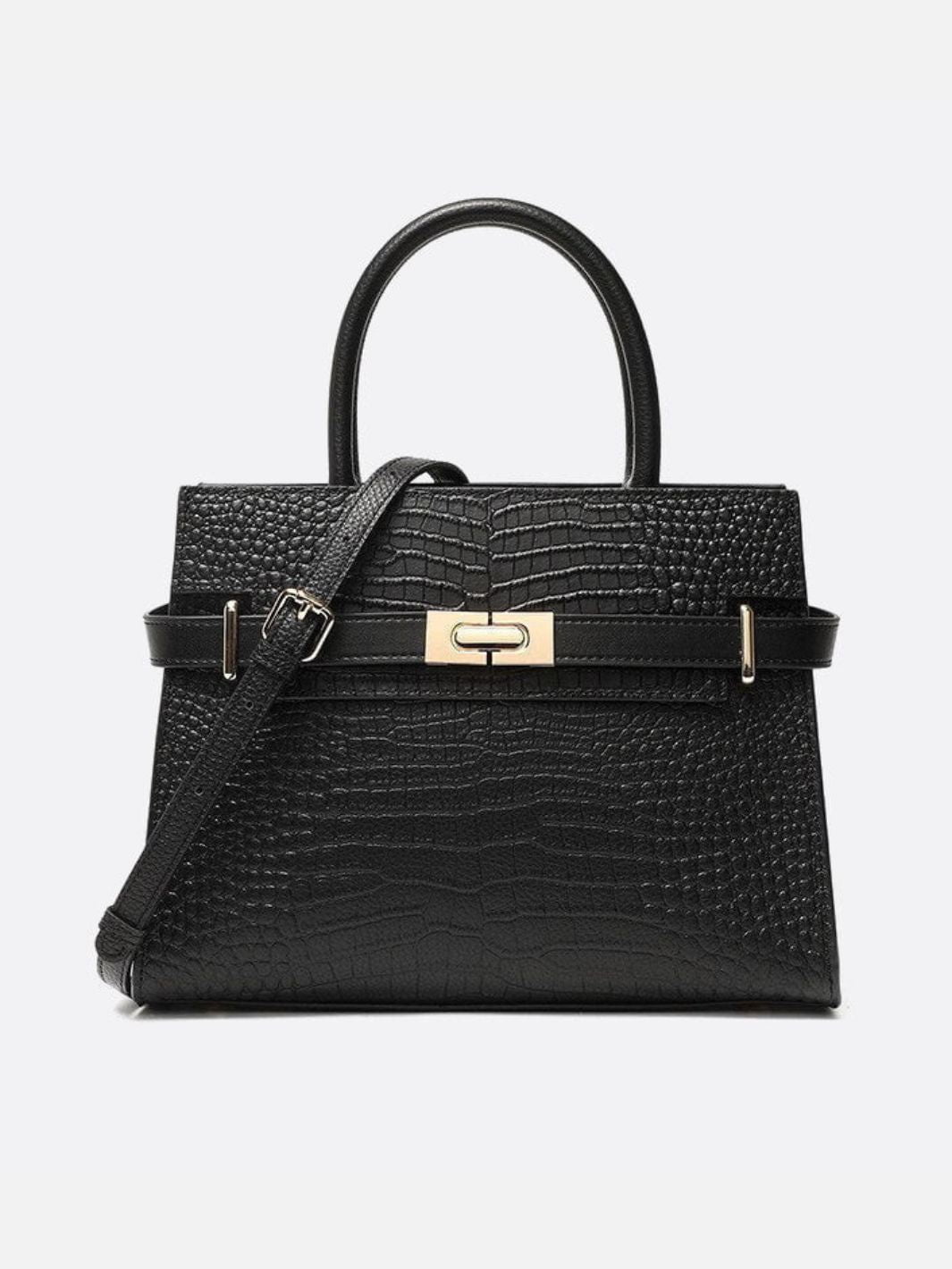sac à main trapeze crocodile noir