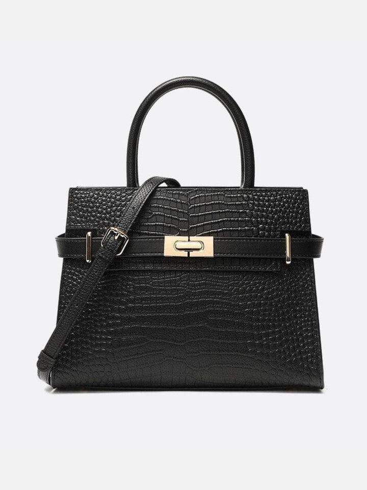 sac à main trapeze crocodile noir