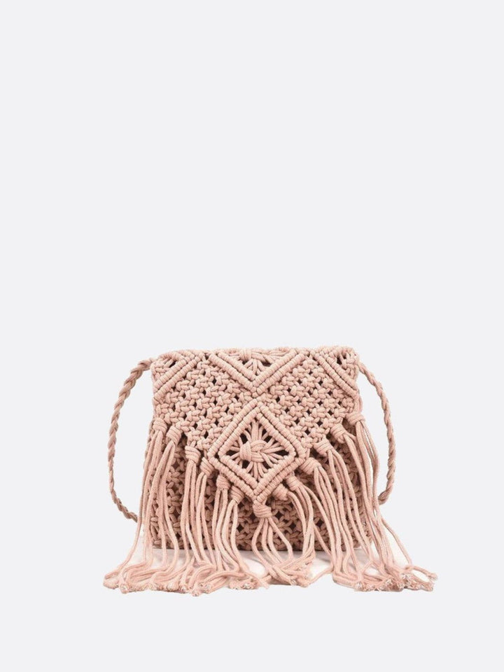 sac macramé rose pâle