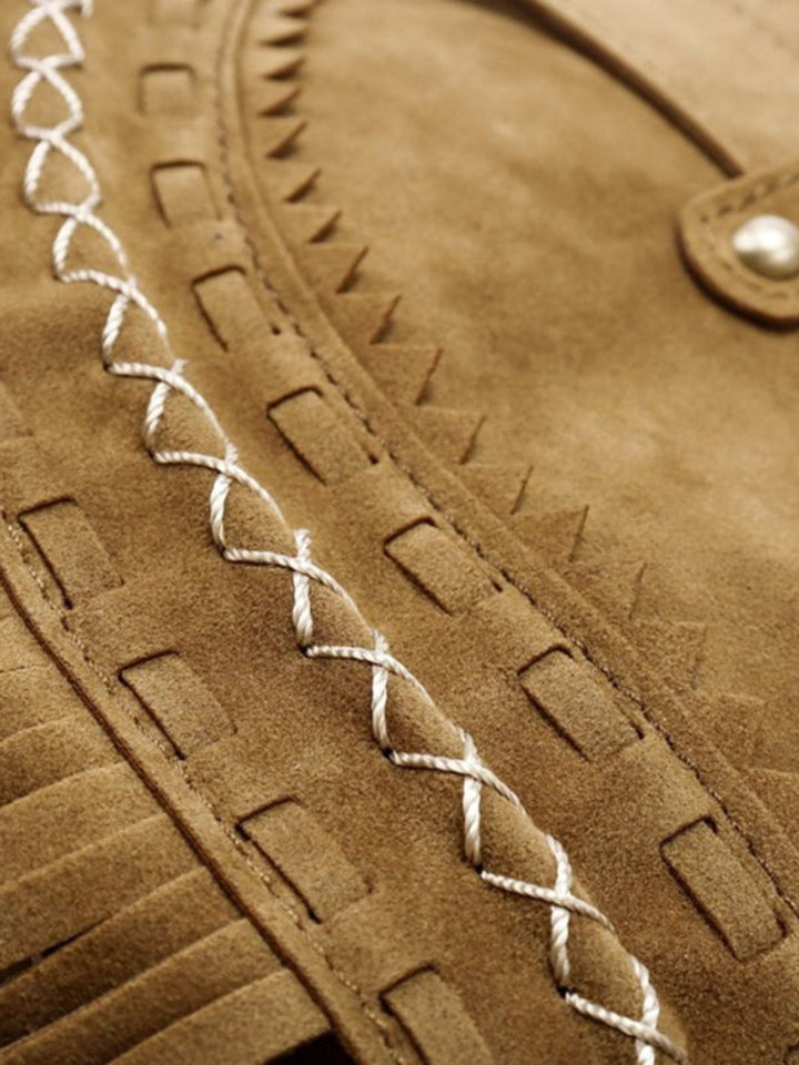 Suede fringed messenger bag