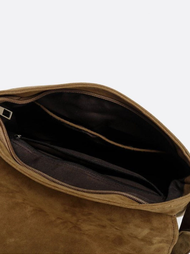 Suede fringed messenger bag