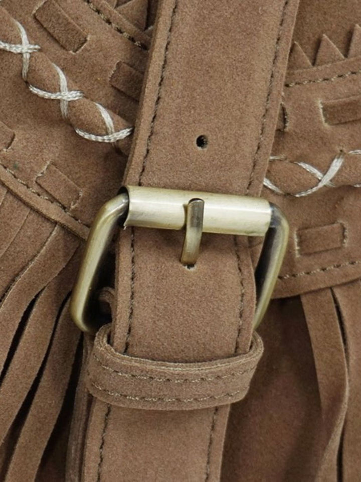 Suede fringed messenger bag