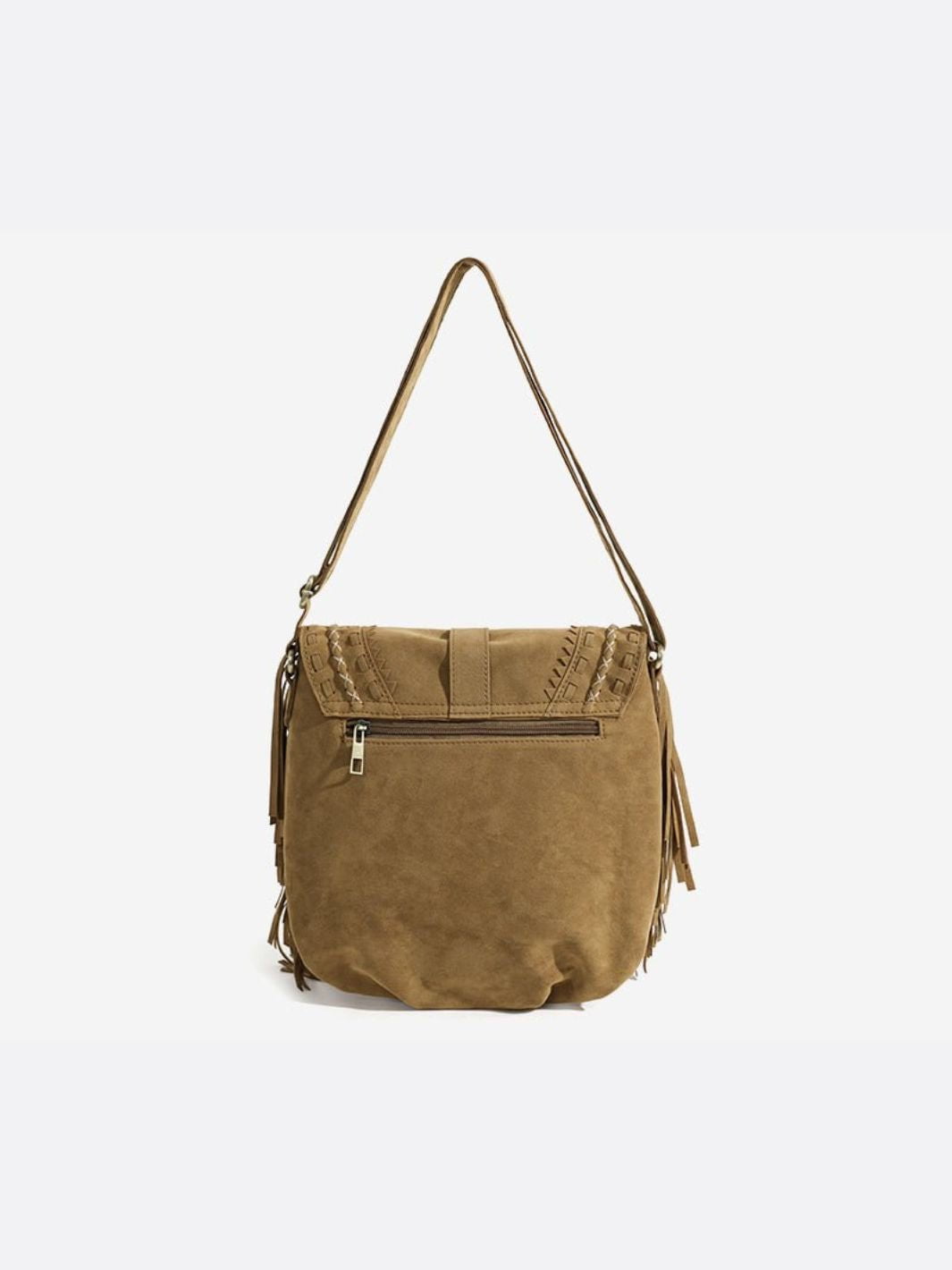 Suede fringed messenger bag