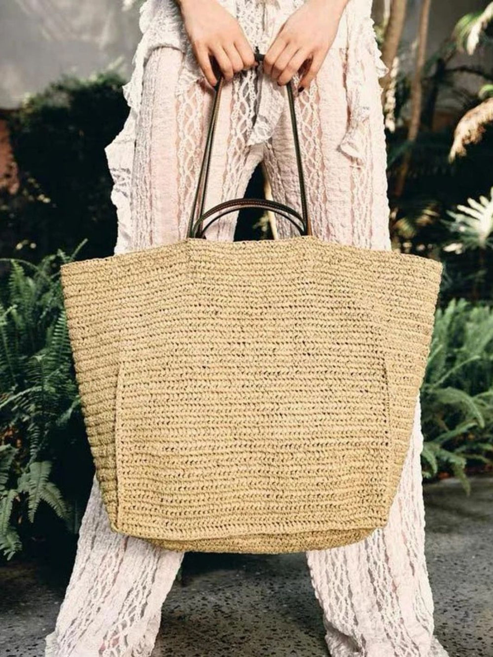 sac cabas raphia et cuir