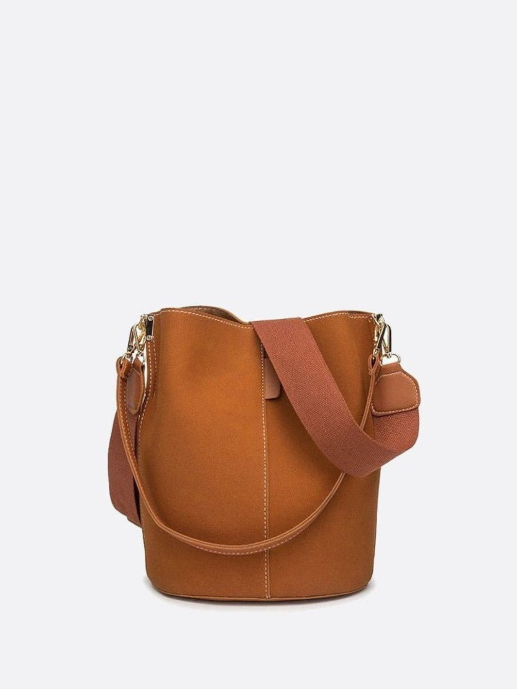 Sac seau camel cuir brossé