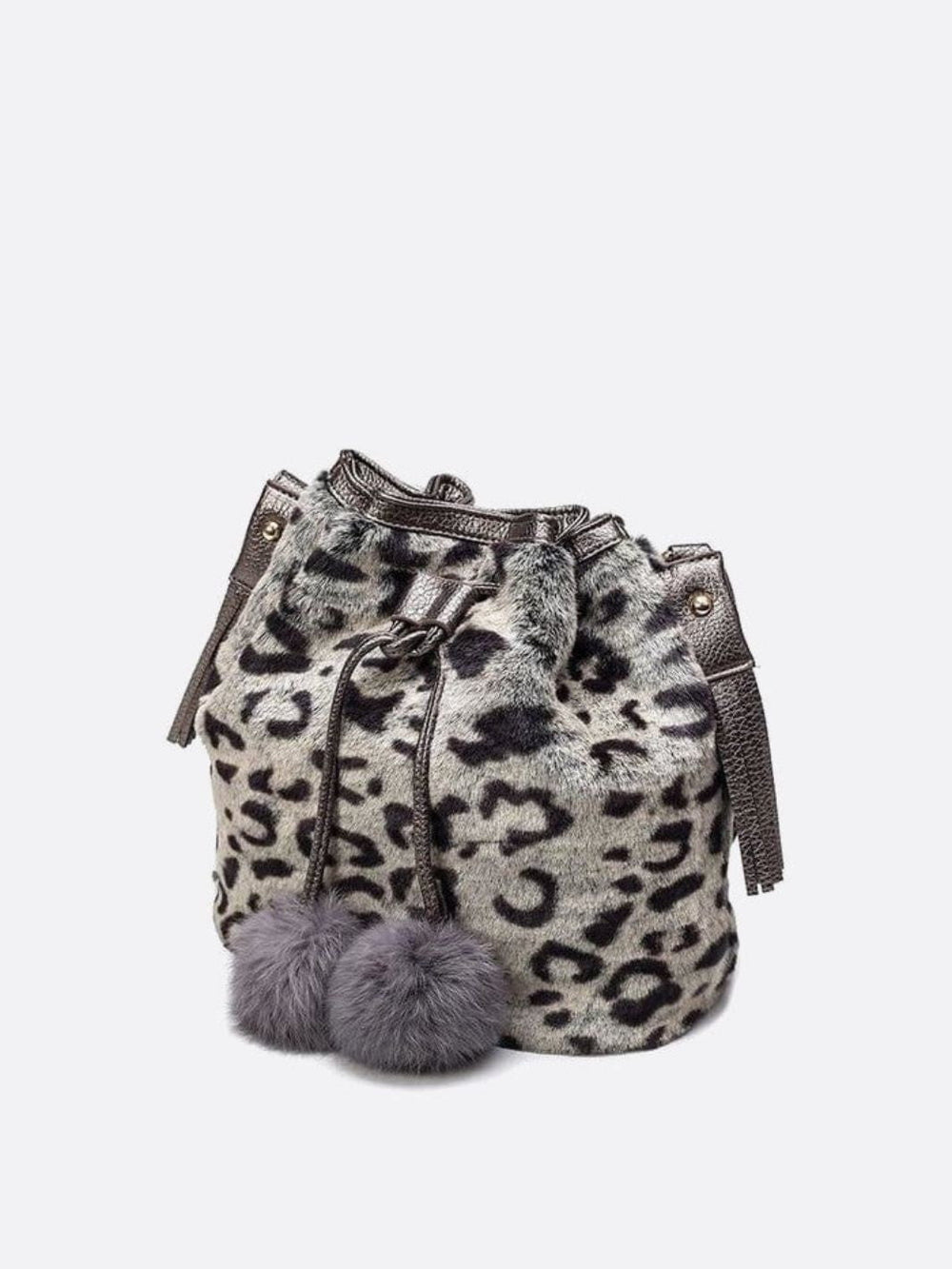 Sac seau léopard gris fausse fourrure